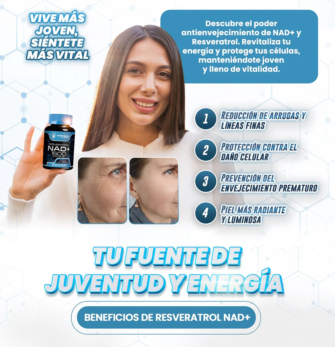 NAD 1500 + RESVERATROL | VITAMINA ANTIENVEJECIMIENTO